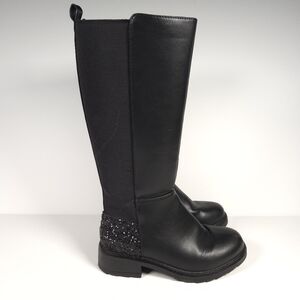 STEVE MADDEN girls JJosette Tall Boot Black Leather - Size 1 ‐ GUC!